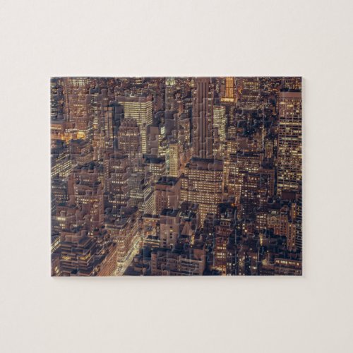 NYC City Buildings Skyscrapers Lights at Night Jigsaw Puzzle