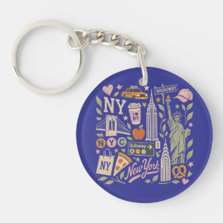 nyc city retro vintage collage keychain