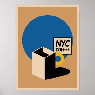 NYC Coffee Culture Manhattan Modern Minimalist Art Poster