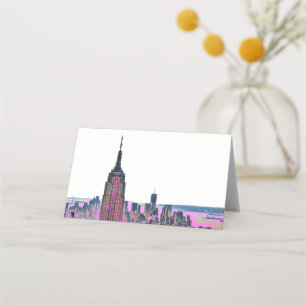 NYC Colorful Skyline #1 Etched Look Escort Cards