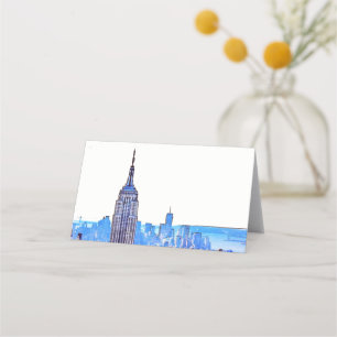 NYC Colorful Skyline #2 Etched Look Escort Cards