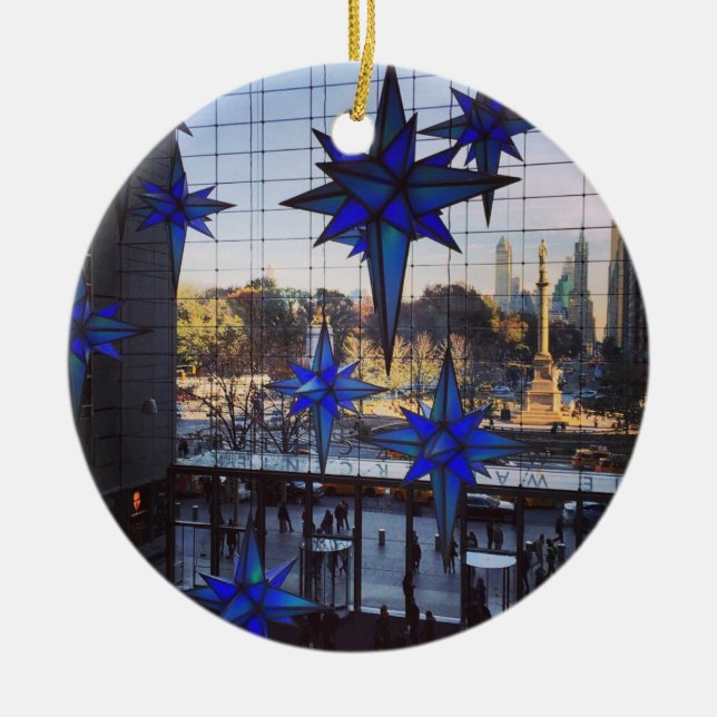 NYC Columbus Circle Christmas Holiday New York NY Ceramic Ornament (Front)
