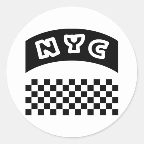 NYC Cutout With Taxi Checkerboard And Banner Classic Round Sticker