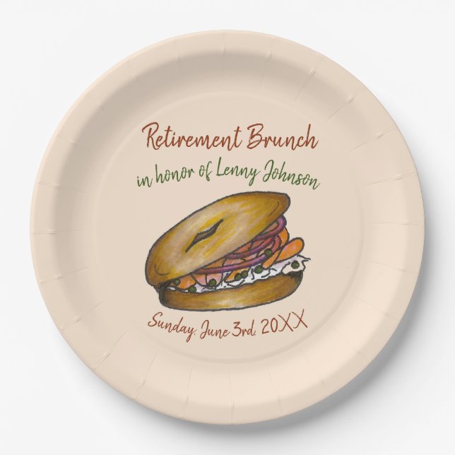 NYC Deli Bagel Cream Cheese Capers Onions Lox Paper Plates (Front)