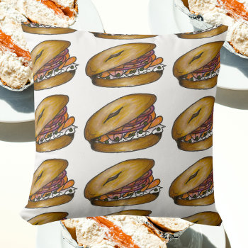 Nyc Deli Breakfast Brunch Bagel Lox Capers Onion Throw Pillow by rebeccaheartsny at Zazzle