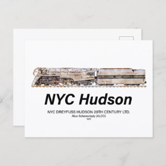 NYC Dreyfuss Hudson Steam Locomotive. Profile Postcard
