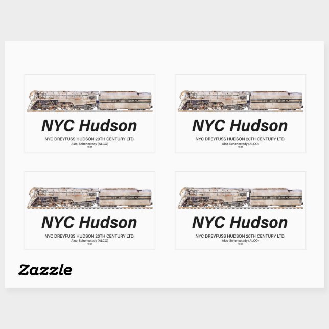 NYC Dreyfuss Hudson Steam Locomotive. Profile Rectangular Sticker (Sheet)
