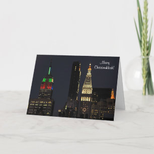 NYC Emp St Bldg In Christmas Hanukkah colors Holiday Card