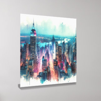 NYC Empire State Building Abstract Watercolor Canvas Photo Tile