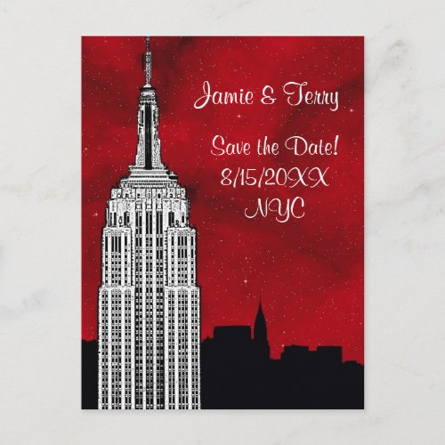 NYC ESB kyline Silhouette Red Starry Save Date Announcement Postcard