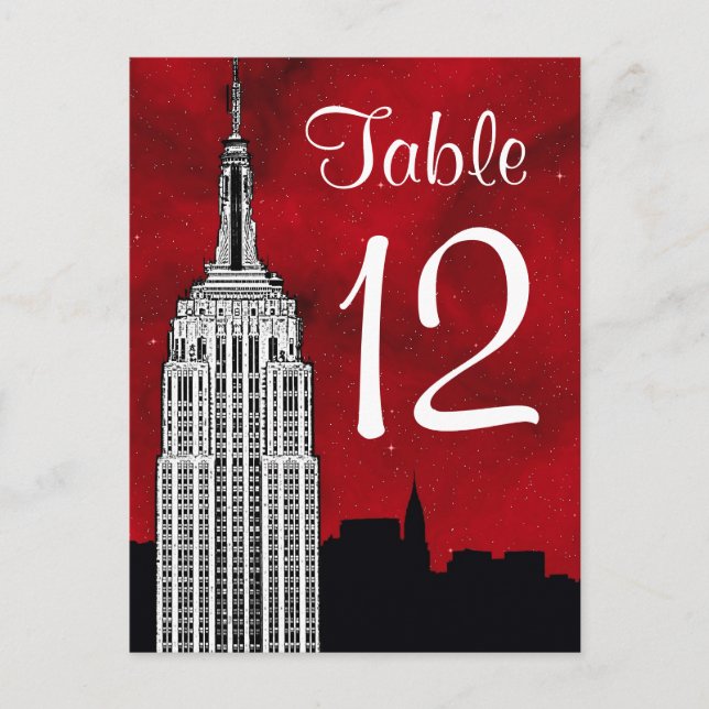 NYC ESB kyline Silhouette Red Starry Table Number (Front)