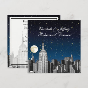 NYC ESB Skyline Blue Star Moon Rehearsal Dinner Invitation