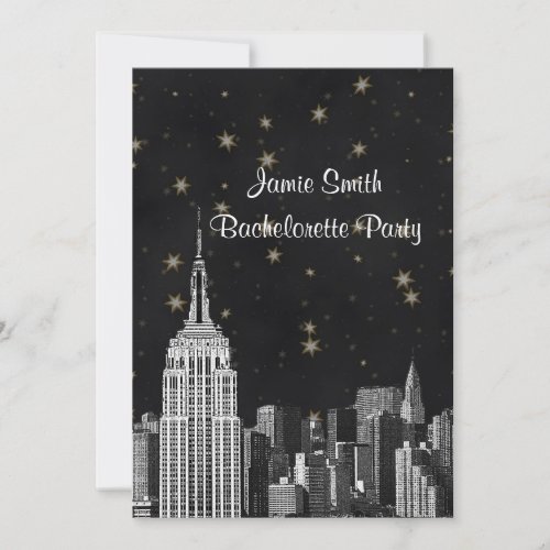 NYC ESB Skyline Etched Black Starry Bachelorette V Personalized Announcement