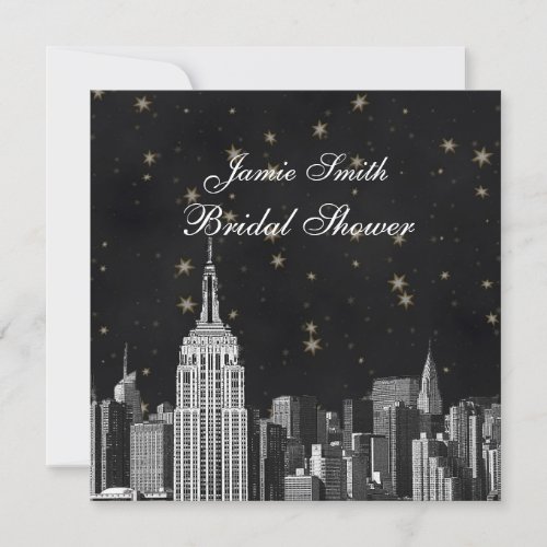 NYC ESB Skyline Etched Black Starry Bridal Showr Invitation