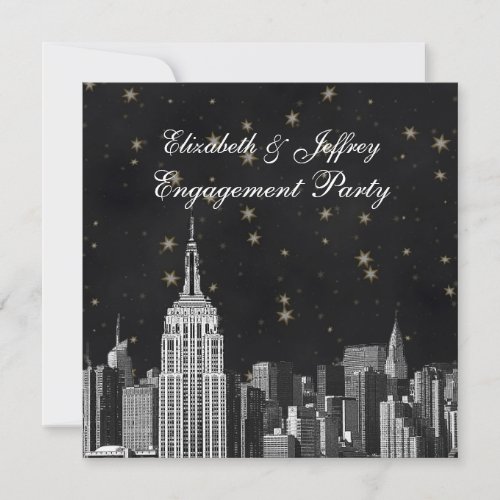 NYC ESB Skyline Etched Black Starry Engagement Invitation