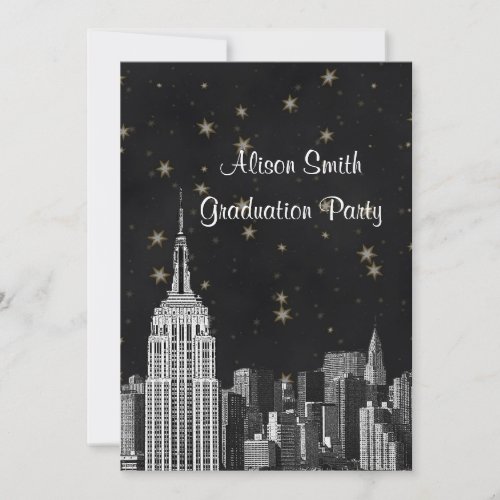 NYC ESB Skyline Etched Black Starry Graduation V Invitation