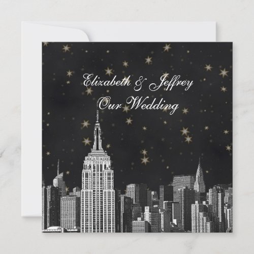 NYC ESB Skyline Etched Black Starry Wedding Invitation