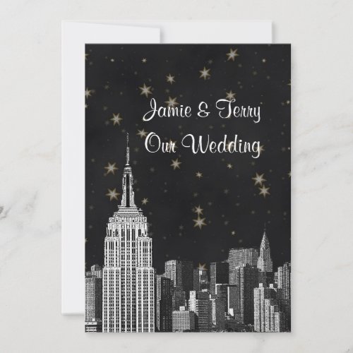 NYC ESB Skyline Etched Black Starry Wedding Invites