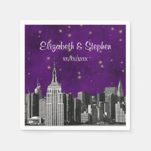 NYC ESB Skyline Etched Purple Starry Wedding Paper Napkins