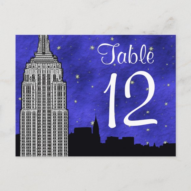 NYC ESB Skyline Silhouette Blu2 Strry Table Number (Front)