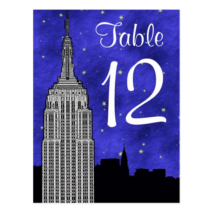 NYC ESB Skyline Silhouette Blu Starry Table Number Post Card