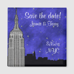 NYC ESB Skyline Silhouette Blue Starry Save Date Magnet