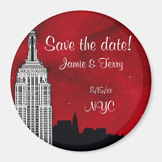 NYC ESB Skyline Silhouette Red Star Save Date R Magnet (Front)