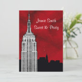NYC ESB Skyline Silhouette Red Starry BG2 Sweet 16 Invitation (Standing Front)