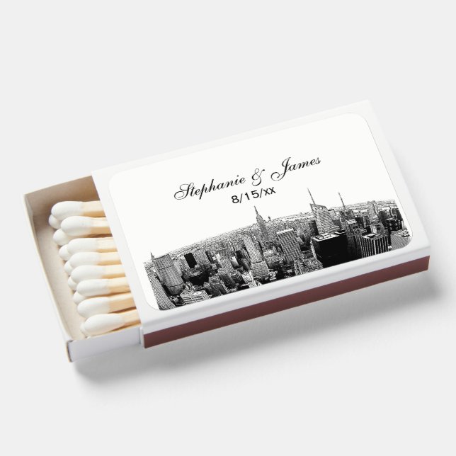 NYC Etched Fisheye Skyline BW Matchboxes (Front Open)
