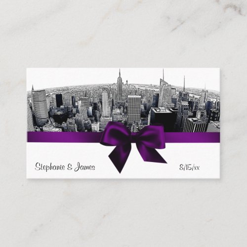 NYC Etched Fisheye Skyline BW Purpl Place Cards #2 Business Card