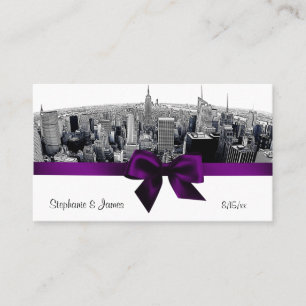 NYC Etched Fisheye Skyline BW Purple Escort Cards