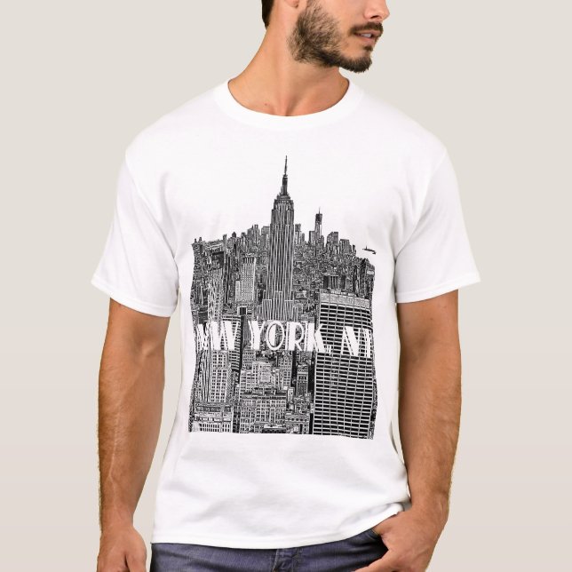 NYC Etched Look Skyline From Above T-Shirt (Front)
