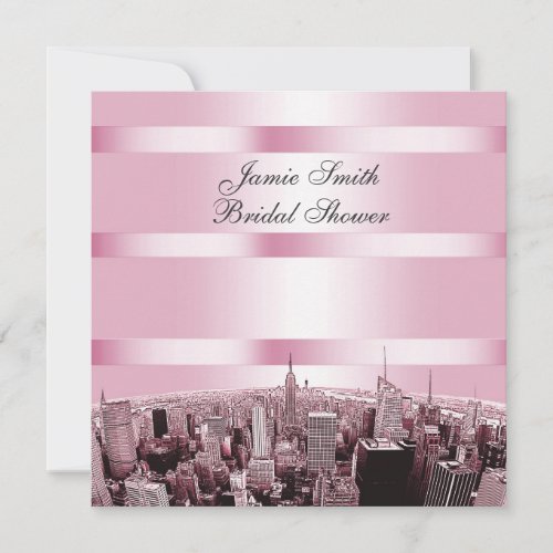 NYC Etched Skyline 2 Black Pink Bridal Shower Invitation