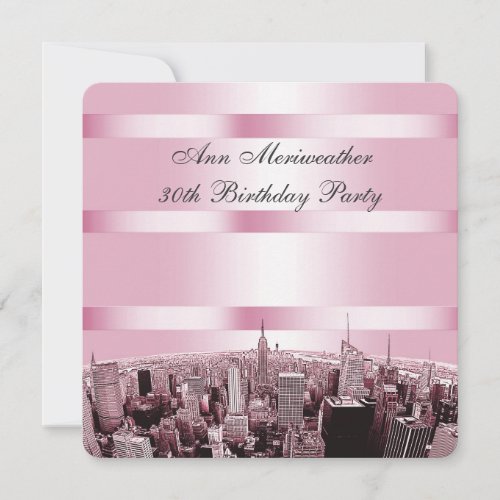 NYC Etched Skyline 2 Pink Black Birthday Invitation