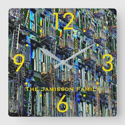 NYC Fire Escapes Pop Art Modern Round or Square Square Wall Clock