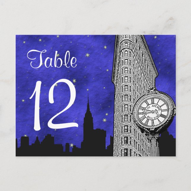 NYC Flatiron Skyline Silhouette Bl S2 Table Number (Front)
