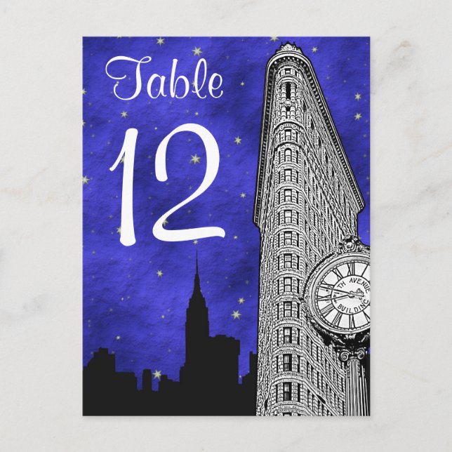 NYC Flatiron Skyline Silhouette Bl St Table Number (Front)