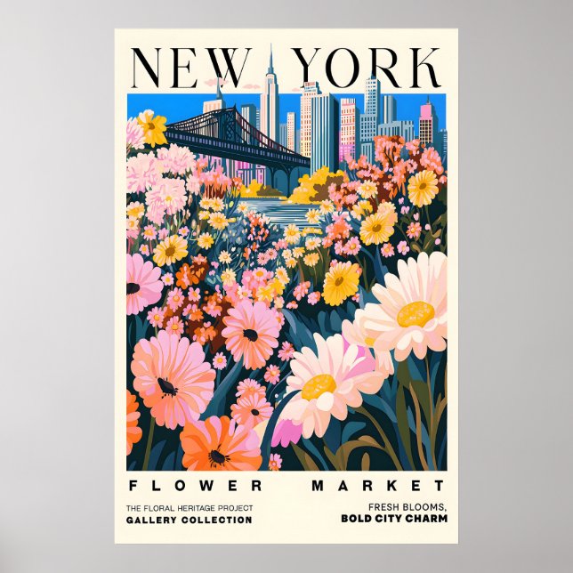 NYC Flower Market Art Print Urban Floral Cityscape (Front)