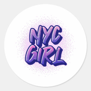 NYC Girl Graffiti Style   Classic Round Sticker