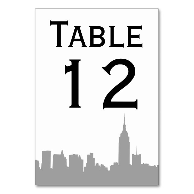 NYC Gray Skyline Silhouette Table Number (Back)