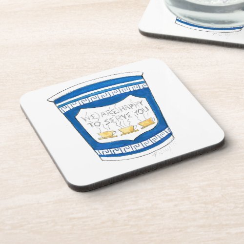 NYC Greek Diner Blue Coffee Happy to Serve You Cup Drink Coaster