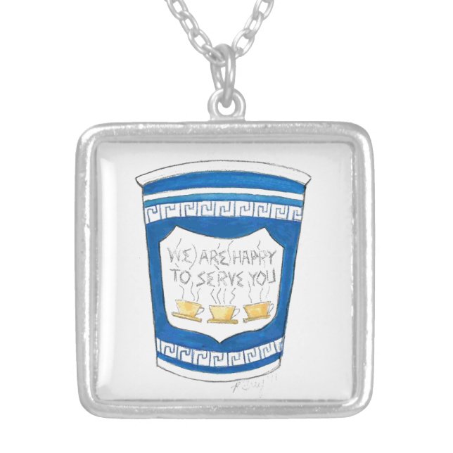 NYC Greek Diner Happy to Serve Coffee Cup Necklace (Front)