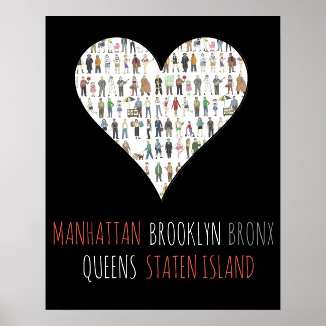 NYC Heart Brooklyn Bronx Queens Manhattan SI Art Poster (Front)
