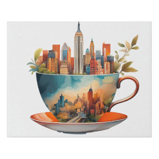 NYC in a Teacup Faux Wrapped Canvas Print