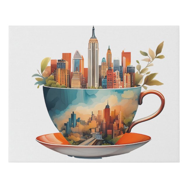 NYC in a Teacup Faux Wrapped Canvas Print (Front)