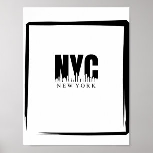 NYC in black and white with Skyline and border Poster