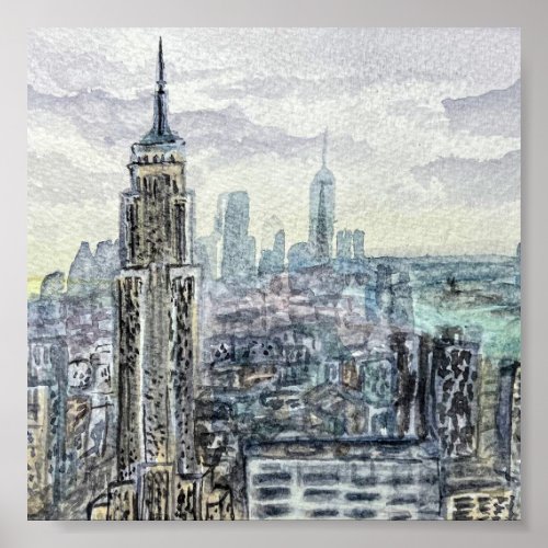 NYC in the winter watercolor 6inx6in Poster