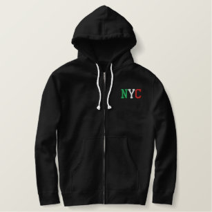 NYC Italy Flag Classic Green White Red on Black Embroidered Hoodie