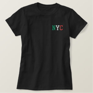 NYC Italy Flag Classic Green White Red on Black Embroidered Shirt