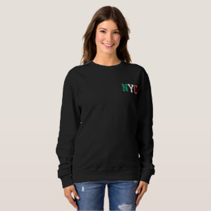 NYC Italy Flag Classic Green White Red on Black Embroidered Sweatshirt